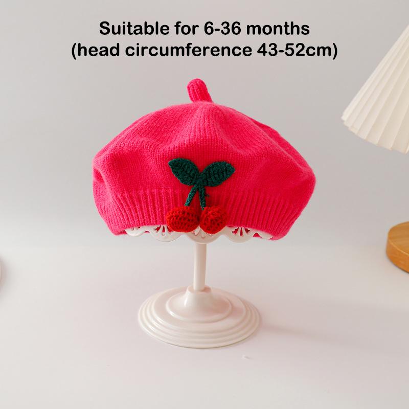 Søt kirsebær babystrikk beret Barn Vinter Varm Bonnet Småbarnslue Barn Beanies Mote Søte Barn Vindtett Lue Gaver
