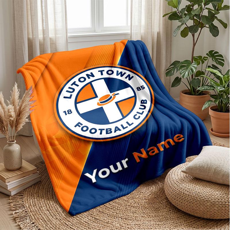 Luton Town Custom Name Text Flannel Blanket Soccer Logo Personalized Fleece Throw Blanket Special Gift For Sofa Bedroom Home