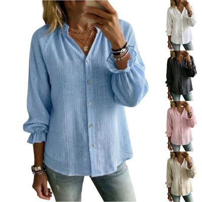 Ladies Linen Shirt Button Down Long Sleeve Blouse Relaxed Fit Women Tops Suitable for Ladies Tops Size 14 and Women's Summer Tops