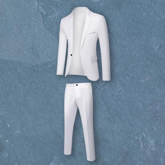 Turndown Collar Blazer Pants Attractive Male Slimming Pure Color Slim Fit Formal Suit