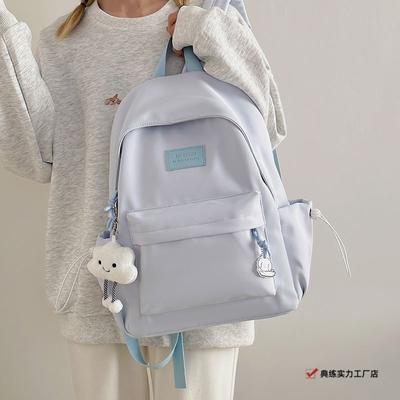 Simple and Versatile Schoolbag, Junior High School Student Campus Backpack, Large-capacity College Student Korean Version, Solid Color Backpack Pink.