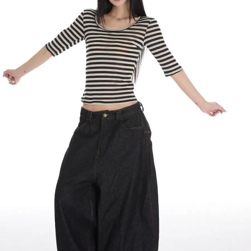 Women Striped U Neck Half Sleeve Slim Fit T Shirt