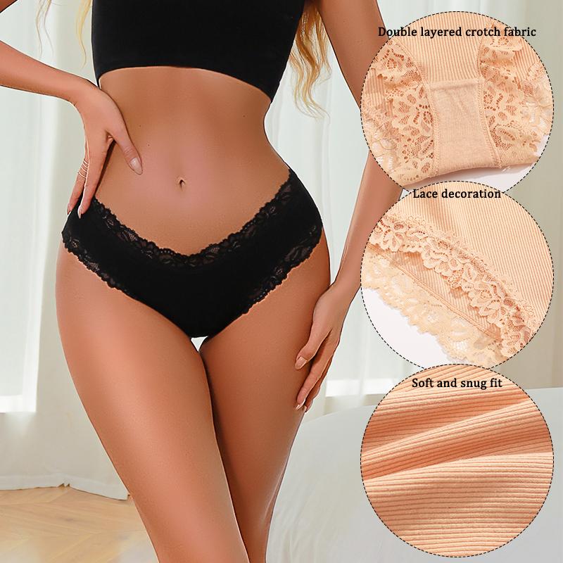 FINETOO 3 bucăți/set lenjerie de corp din bumbac pentru femei, sexy din dantelă, cu nervuri, cu flori, bikini, respirabil, solid, cu spatele în T, S-XL, chiloți sexy din dantelă