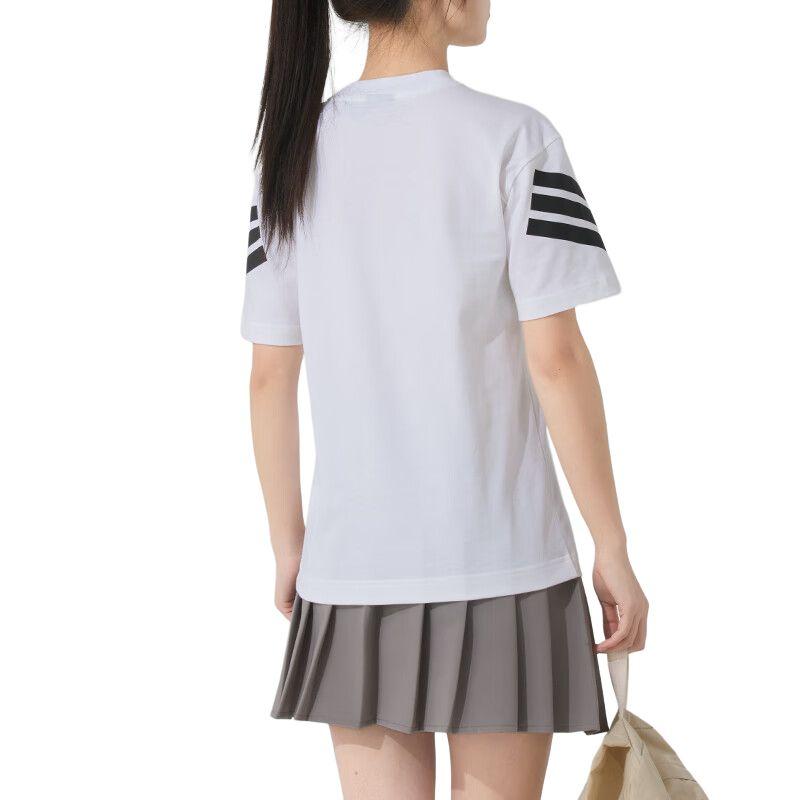 Adidas Striped Breathable Casual Sports Short Sleeve Drop Shoulder T-Shirt Women Tops White JE0238