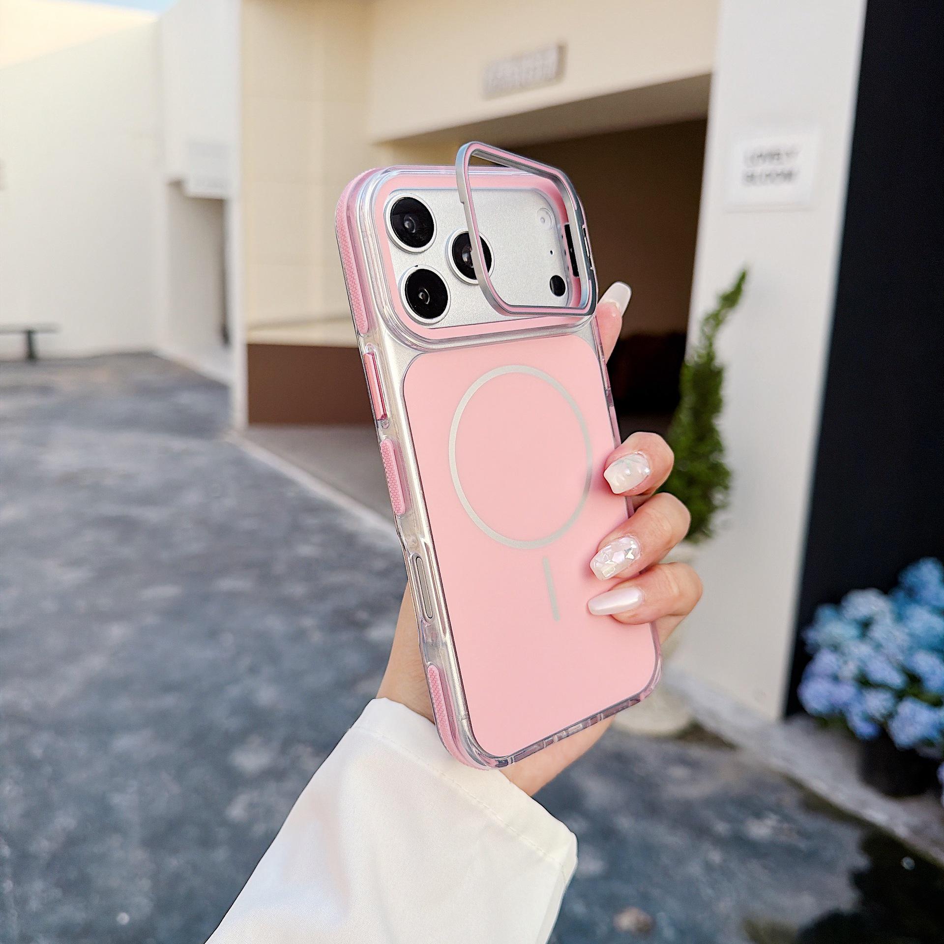 

Apple 16 Magnetic Color-Block iPhone 17 Pro Max Case with Lens Stand & Anti-Slip Protection iPhone 14 Pro розовый