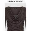 UR 2026 Spring Lace Splice Cowl Neck Pleated Slim Fit T-shirt