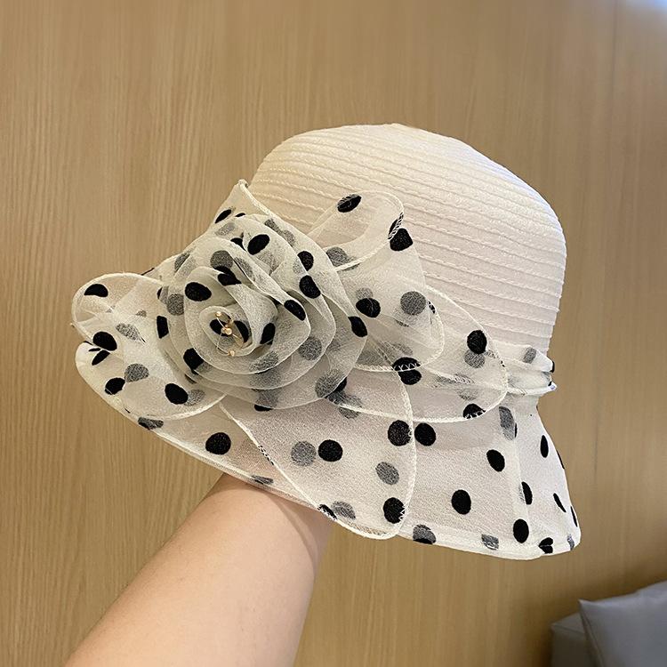 Hat temperament elegant flower bucket hat British summer new breathable versatile basin hat top hat