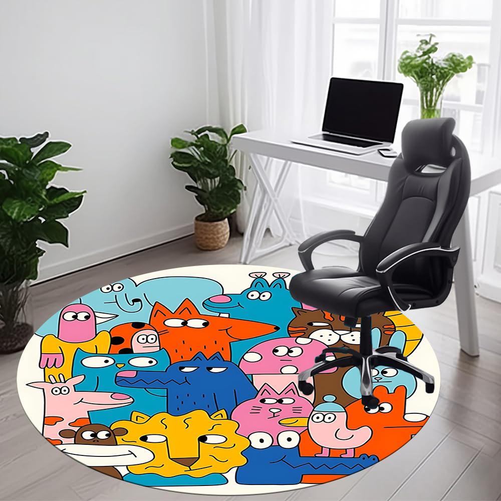 1pc Animal Zoo Office Round Area Rug, Indoor Mat Suitable ForOffice, Under Office Chairs Bedroom Living Room Home Decor, Room Decot206