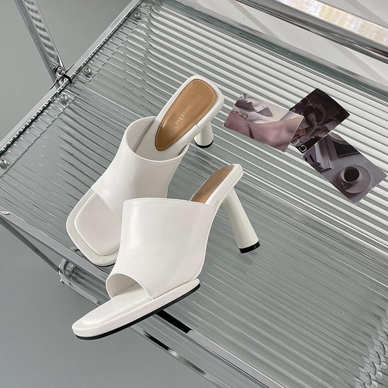 fashion Open Toe Women Slippers Casual Slides Mules Shoes Round High Heels Pumps Black White Blue Summer Outdoor Slippers Mules Slides