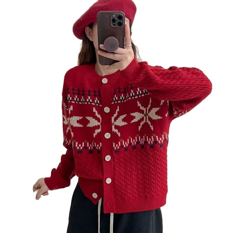 2025 autumn and winter Korean new twist crew neck knitted cardigan women's casual style loose versatile sweater jacket women