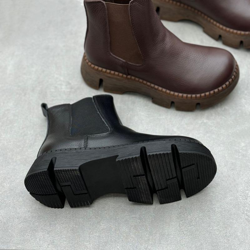 Women's Ankle Boots Short Shoes for Woman Genuine Leather Footwear Flat Ankle Boots For Women Casual Roman Shoes Retro