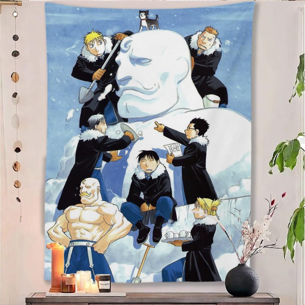 Fullmetal Alchemist Anime Tapestry All Characters Group Print Wall Hanging Background Cloth Bedroom Dorm Decor