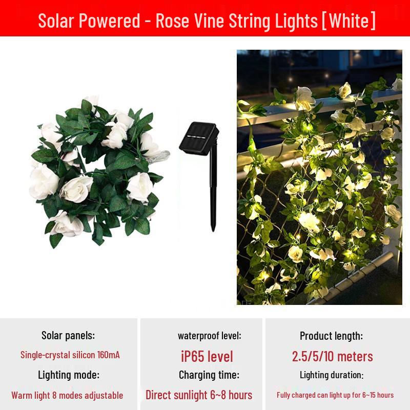 Solar Rose String Lights: Outdoor & Indoor Decorative Flower Vine for Patios, Balconies, Railings, and Ambiance