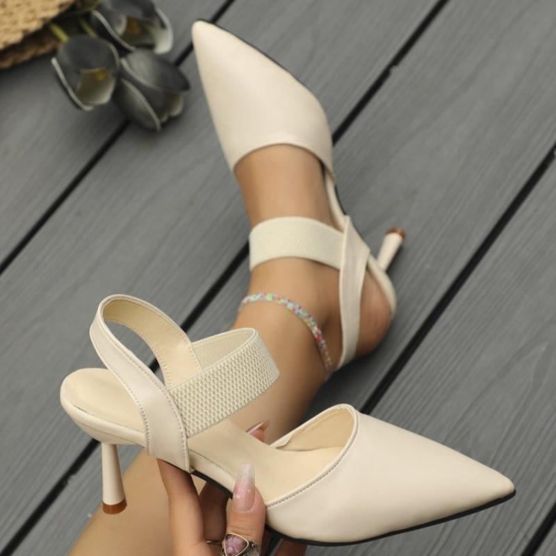 Fashion Fashion Stiletto Baotou Sandals Summer New Pointed Toe Shallow Mouth Slip-on Non-Slip Wear-Resistant High Heels