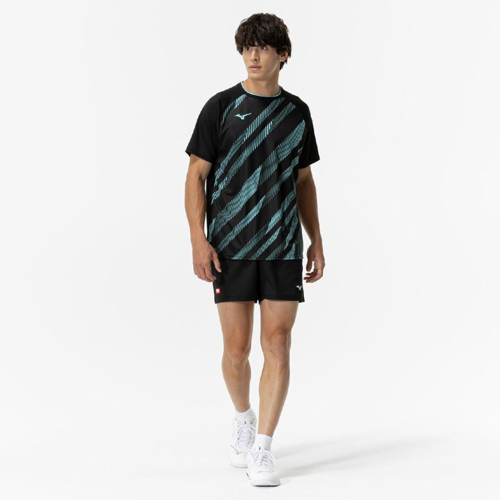 Mizuno Table Tennis Game Shirt, Short Sleeve, JTTA Certified, Moisture-Wicking, Quick-Drying, Unisex, 82JAC102, Black/Blue