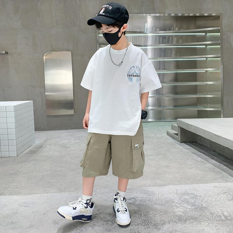Boys' Summer Short sleeved T-shirt Set 2026 New Summer Mid to Large sized Children's Boys' Summer Style Trendy Brand Wings