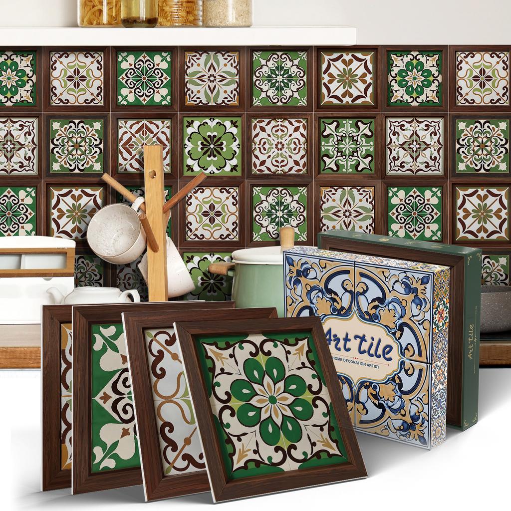 PET Foam Thickened Self-adhesive Wall Sticker, Waterproof and Anti-fouling European Mandala Wallpaper Tile Sticker for Kitchen and Bedroom