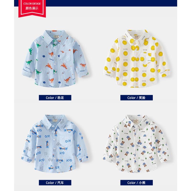 Boys Casual Long Sleeve Cartoon Dinosaur Print Kids Shirt