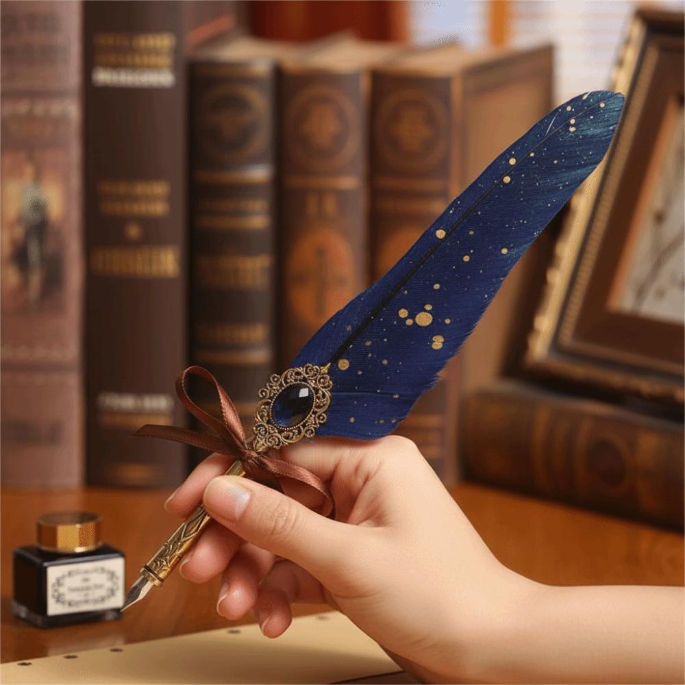Ink-Containing Feather Dip Pen Replaceable Nib Signature Pen Dip Pen Set Artist Signature