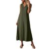 Women Sleeveless Casual V Neck Midi Dress with Zipper and Pockets Relaxed Fit Solid Color Tank Dress