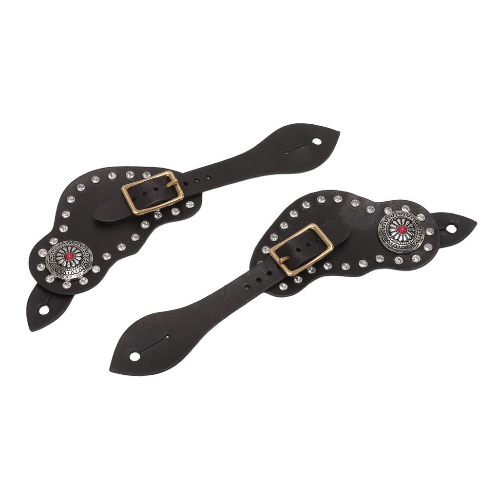 1Pair Spur Strap Leather Rhinestone Western Vintage Style Horse Riding Protective Equipment for