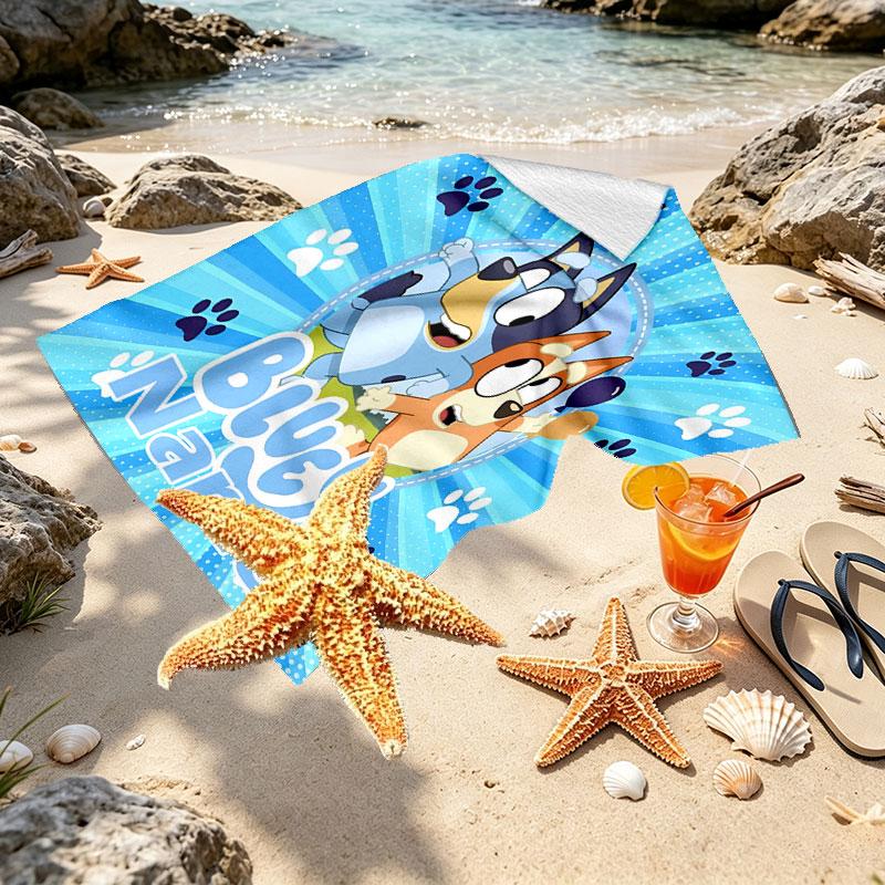 Custom Name Personalized Bluey Print Beach Towel, for Trip Camping Beach Party Home Decor, Birthday Gift for Family & Friends