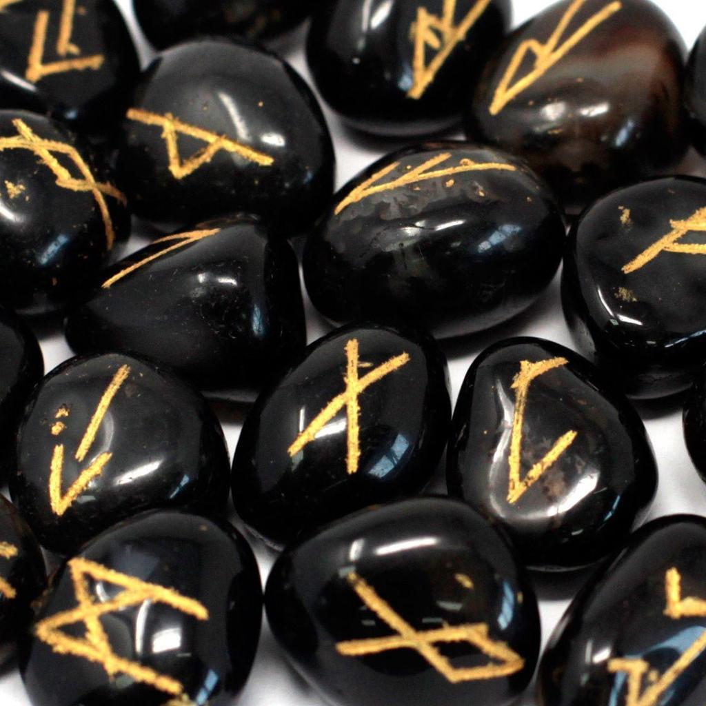 Black Onyx Rune Set 25 Stones With Pouch