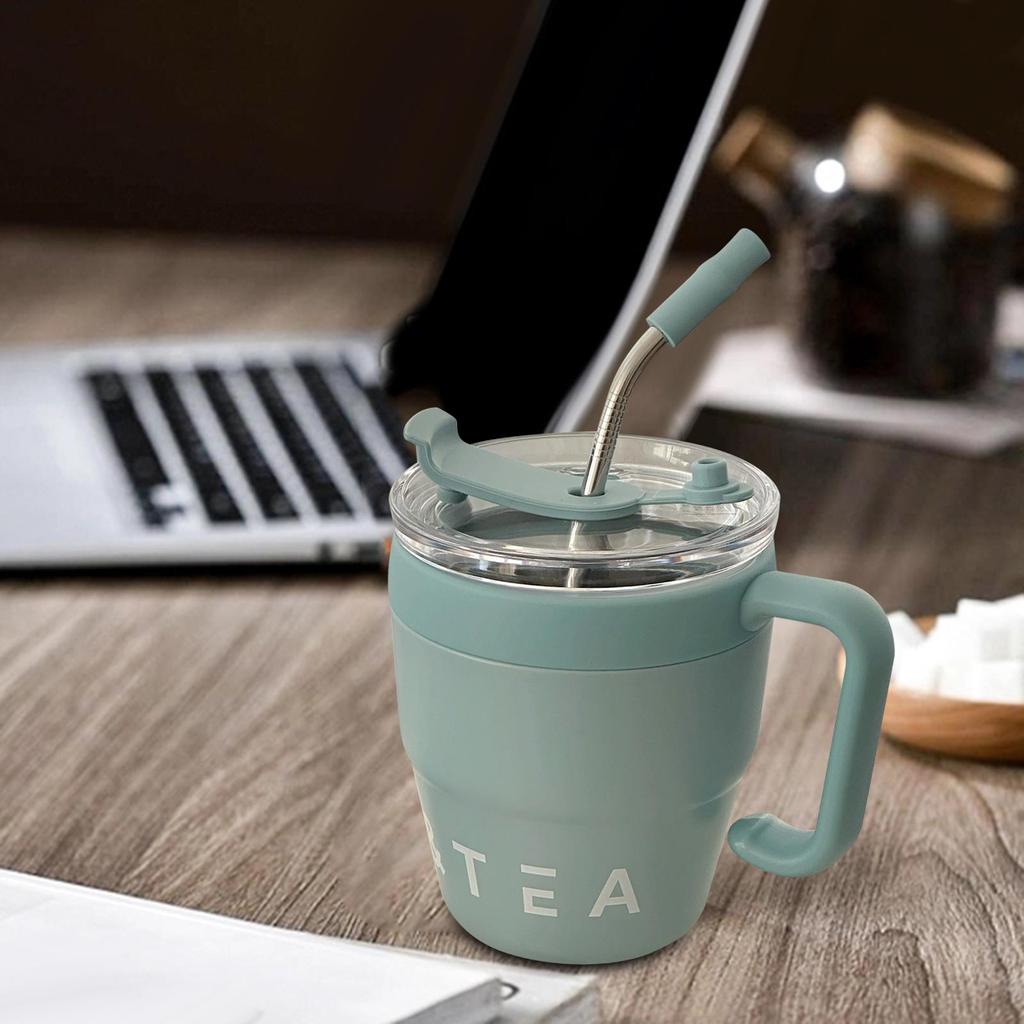 Isolierter Schnabelbecher Langlebig Wiederverwendbar mit Strohhalm und Deckel Edelstahl Strohhalmbecher für Wasser Eiskalte Heiße Getränke Milch Saft