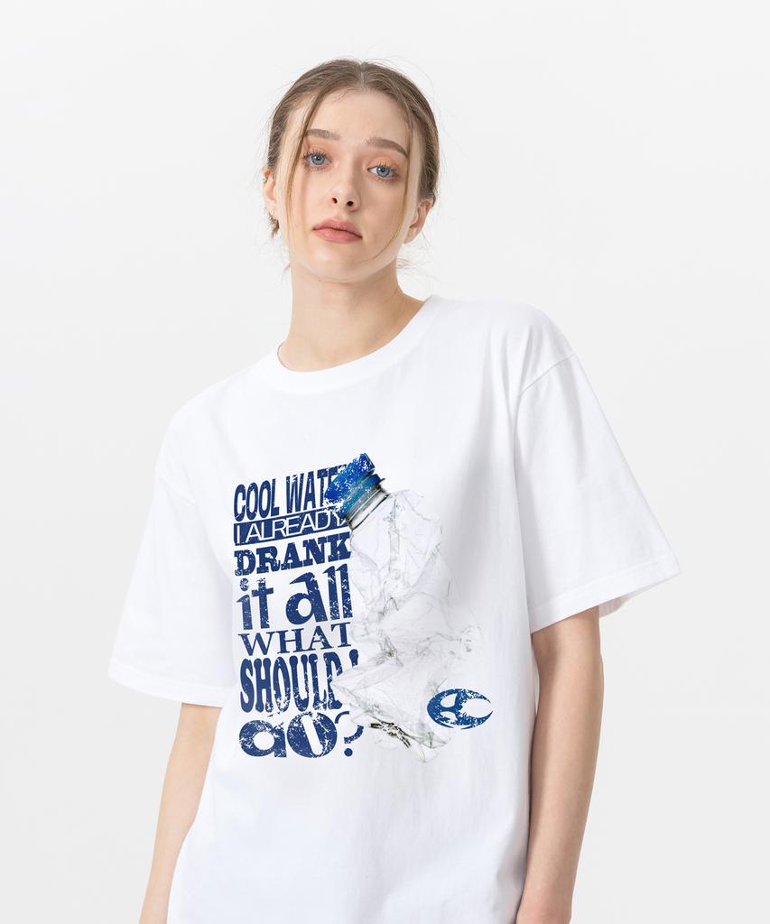 ESCAPEFROM Cobalt Cool Water Print Oversized Short Sleeve T-Shirt White