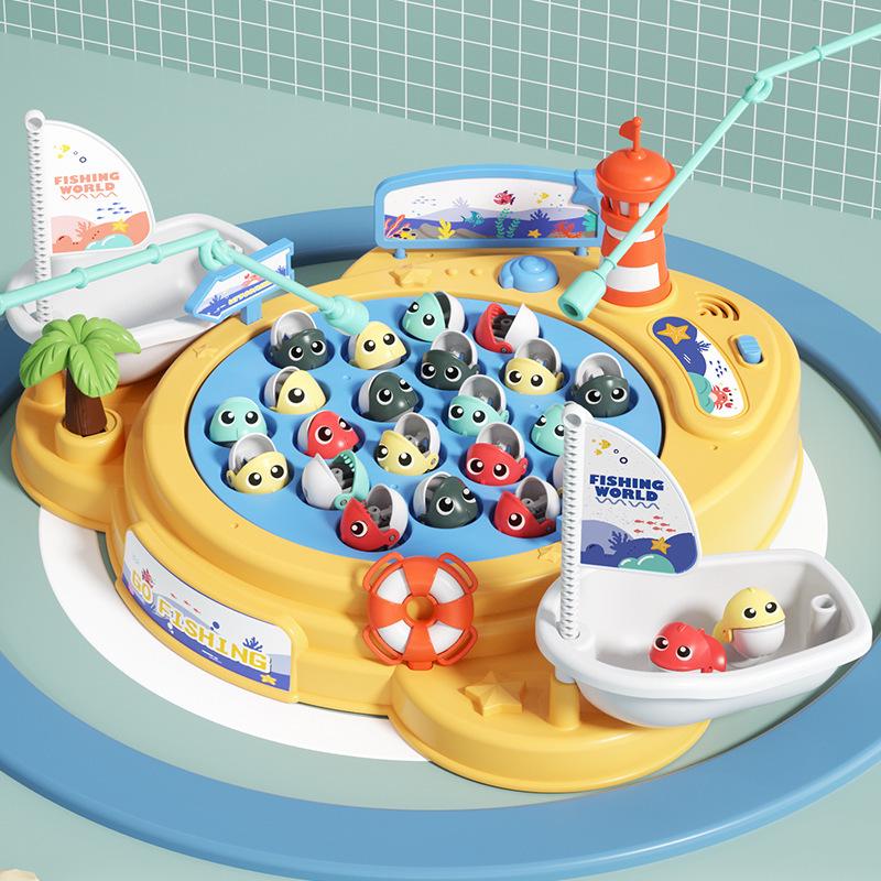 Children's Interactive Magnetic Fishing Toy with Lights & Music - Large Rotating Table for Early Education and Parent-Child Play