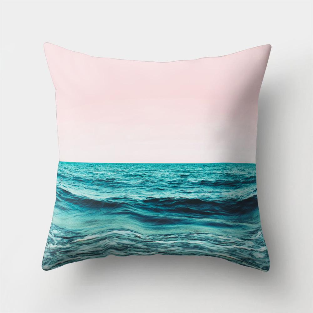 Sea Waves Beach Pillowcase Office Cushion Creative Home Car Lumbar Cushion Cover Sea View Pillow Cover Pillow Case 45X45Cm Seat