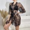 Sexy lace lace long slit mesh sex perspective long-sleeved pajamas robe