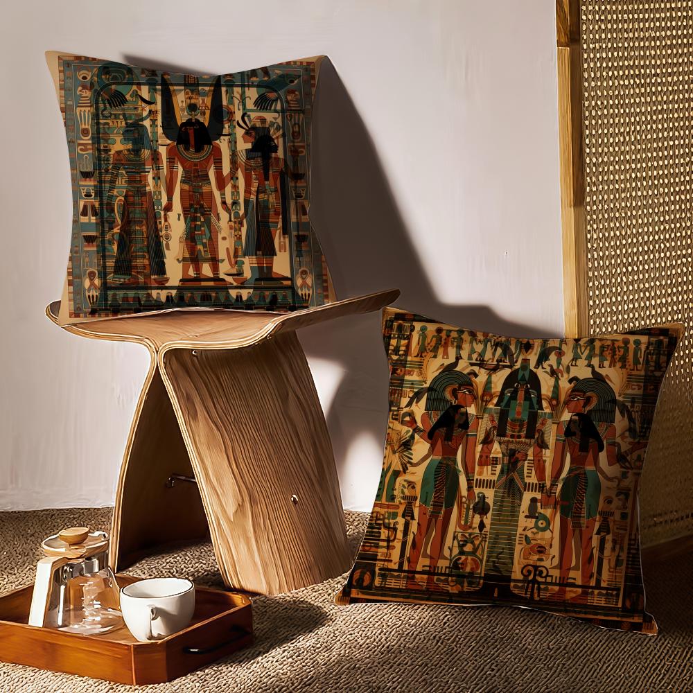 Egypt Pharaoh Cushion Cover Anti-dustmite Pillowcase Invisible Zipper Silky Short Plush Sofa Cushion Cover