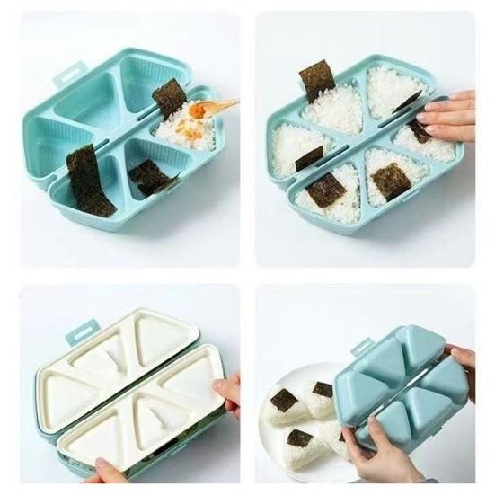 6-Cavity Triangle Onigiri Mold Bento Box 2-in-1 Rice Ball Maker with Lid Portable Lunch Container for Meal Prep Picnic School Lunch