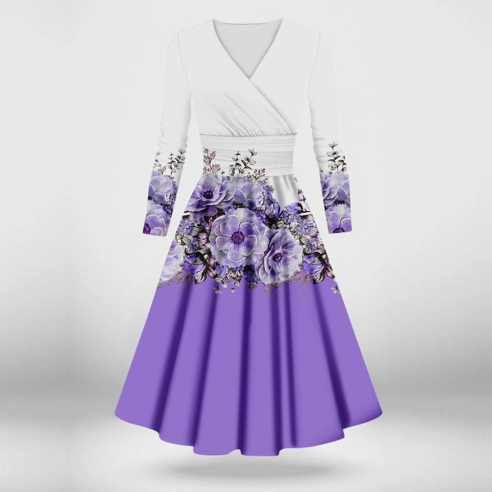 

Женское повседневное и модное сексуальное платье с v-образным вырезом и длинными рукавами с принтом M фиолетовый