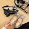 Coarse heel inner height increase 7CM French Mary Jane single shoes women's 2025 spring new square buckle rhinestone small high heels