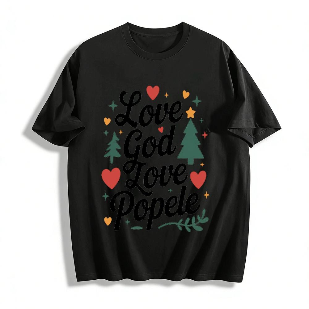 Love God Love People Christmas Graphic Print Casual Crewneck Tee Pure cotton T-shirt XXS