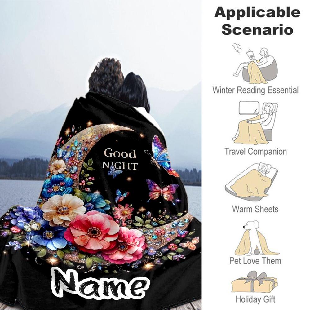 Goodnight Moon Personalized Name Blanket Lightweight Customizable Blanket Ultra-Soft Suitable for Home Decor Bedding Living Room Office Chair