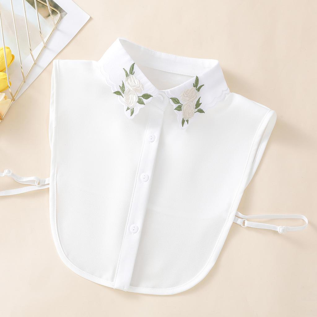 Women's Embroidered Apricot Rose Collar with Sweater Dase Shirt, Versatile and Detachable Decorative Chiffon Fake Collar