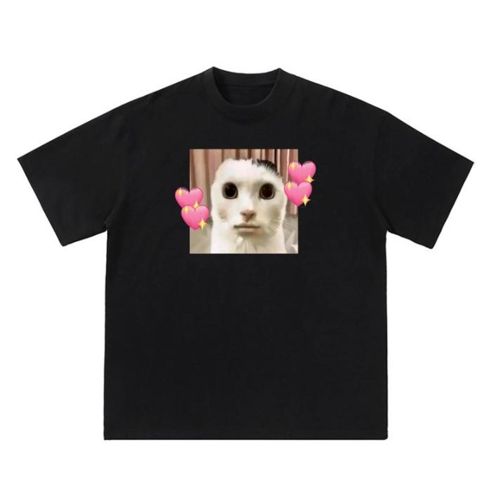

Funny Cat Meme Heart Eyes Short Sleeves TShirt Cute Aesthetic Sassy Cat Lover Trendy Casual Streetwear Graphic Tee Top Y2k Top 3XL
