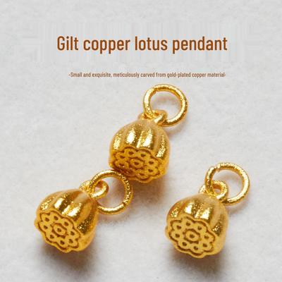 Colgante Encanto de Flor de Loto Chapado en Cobre y Oro - Botón Fu para DIY y Cadena de Teléfono Móvil Hecha a Mano