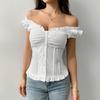 Summer Short Sleeved Rufffled Women Vest Sweet Slim Fit Blouse Solid Color Simple Pleated V Neck Shirts Fashion Elegant Women's Clothing