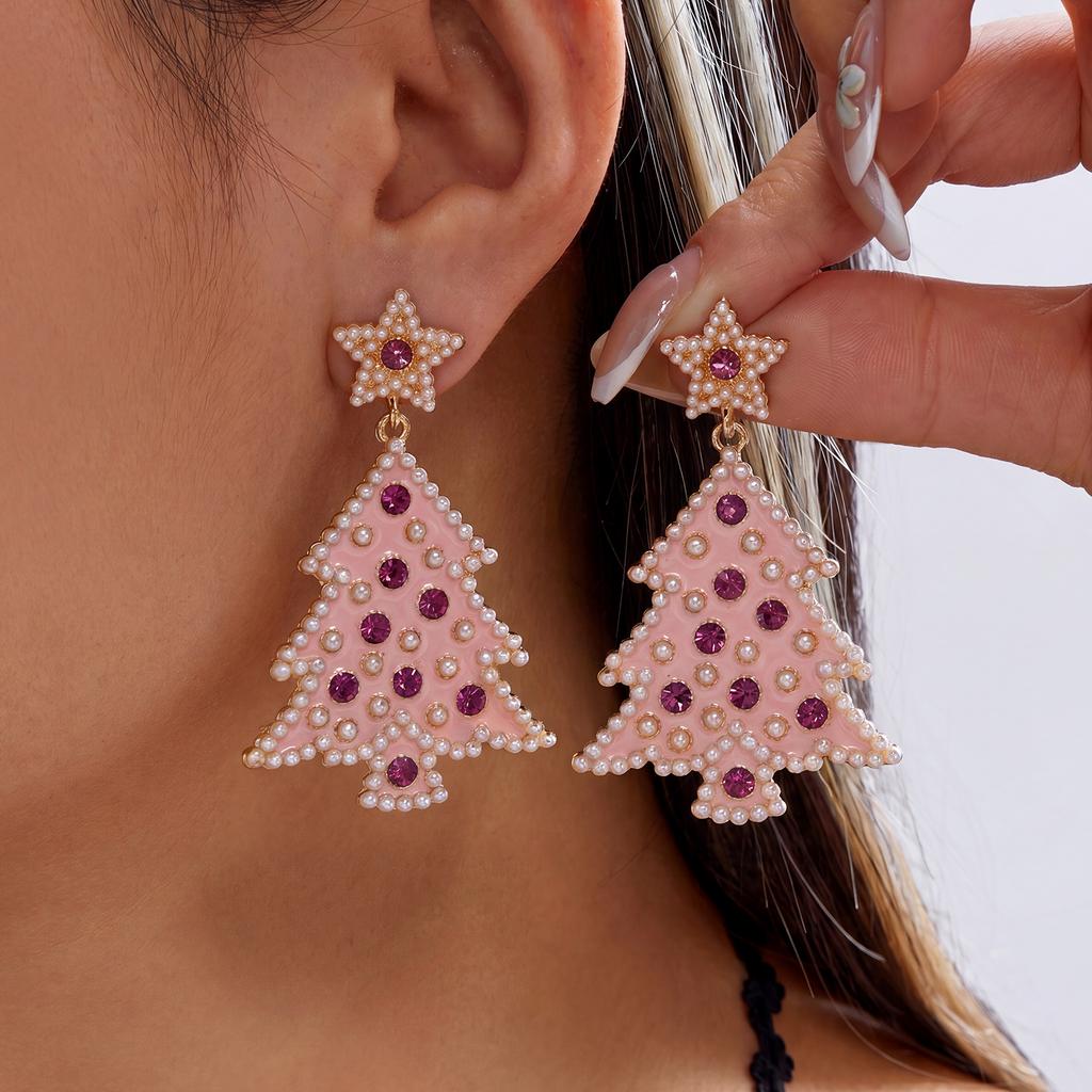 Sparking Colorful Crystal Christmas Tree Dangle Earrings For Women Exquisite Zircon Snowflake Star Drop Earring Party Jewelry