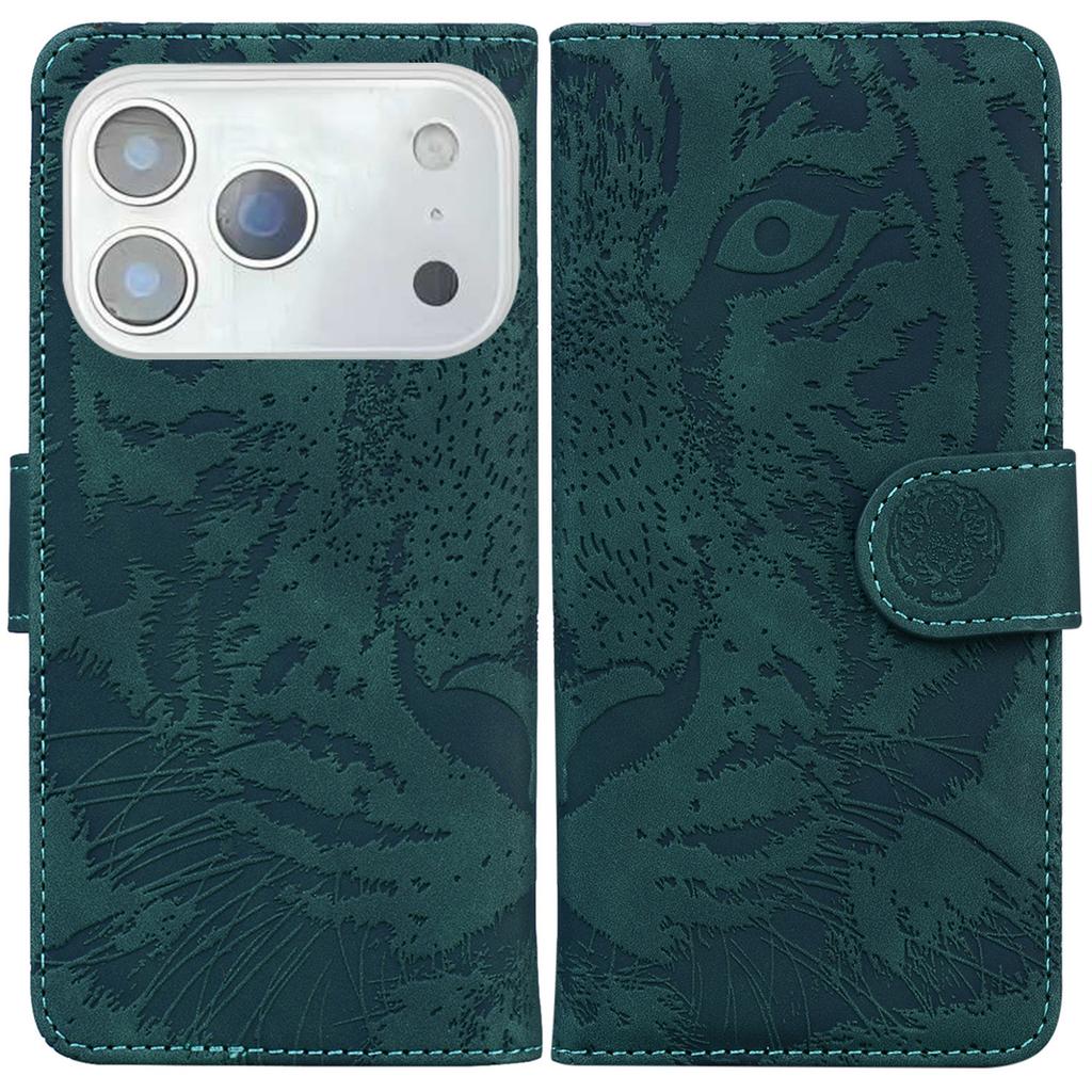 For iPhone 17 Pro Max Case Tiger Imprint Leather Wallet Phone Cover