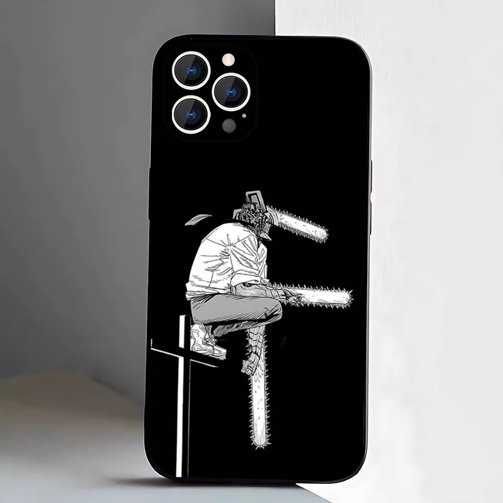 Anime C-Chainsaw Man Phone Case For iPhone 17,16,15,14,13,12,Pro,Max,Plus,E,SE4,Air,Mini Black Soft Box