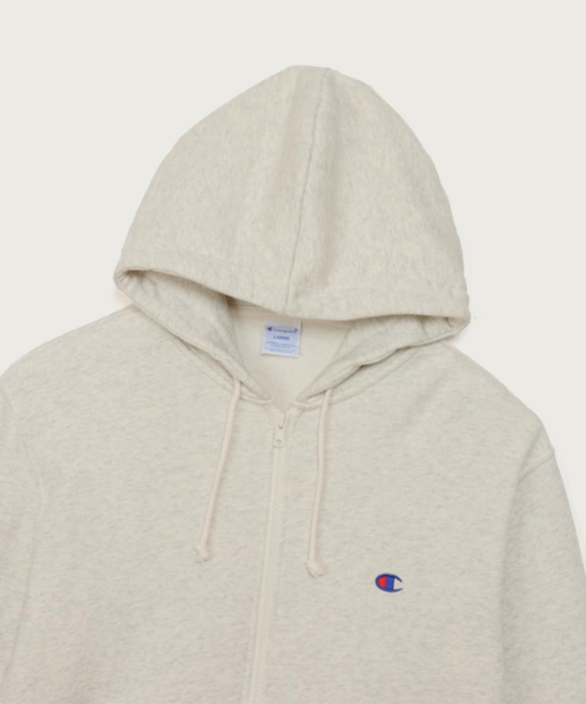 Champion Basic C Logo Regular Fit Zip-Up Hoodie Oatmeal