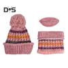 3Pcs/Set Knitting Hat Scarf Set Thickened Plush Lining Furry Ball Decor Beanie Hat Neck Warmer Detachable Face Guard Set