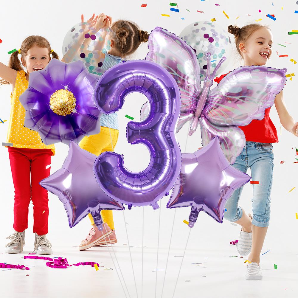New Purple Butterfly Flower 32 inch Digital Aluminum Film Balloon Set for Children's Birthday Party Decoration Scene Arrangement