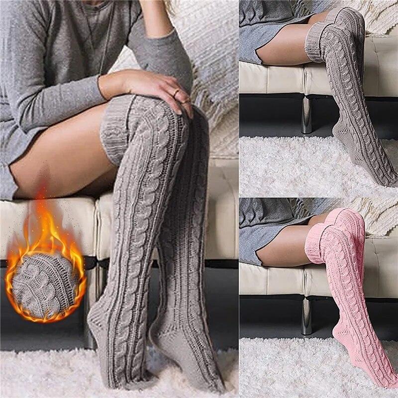 

Женские чулки, гетры, полосатые длинные носки, зимние высокие чулки до бедра, теплые гольфы, мягкие шерстяные чулки