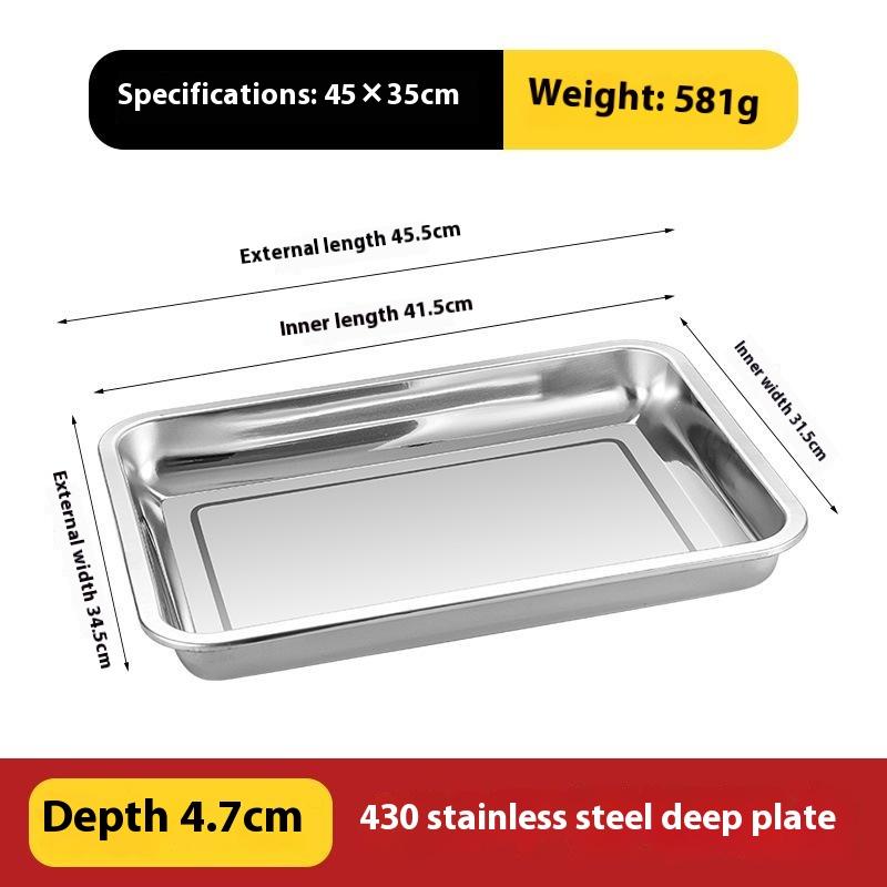 Stainless Steel Rectangular Barbecue Serving Tray For Tea Rice Sausage Meat Metal Utensil